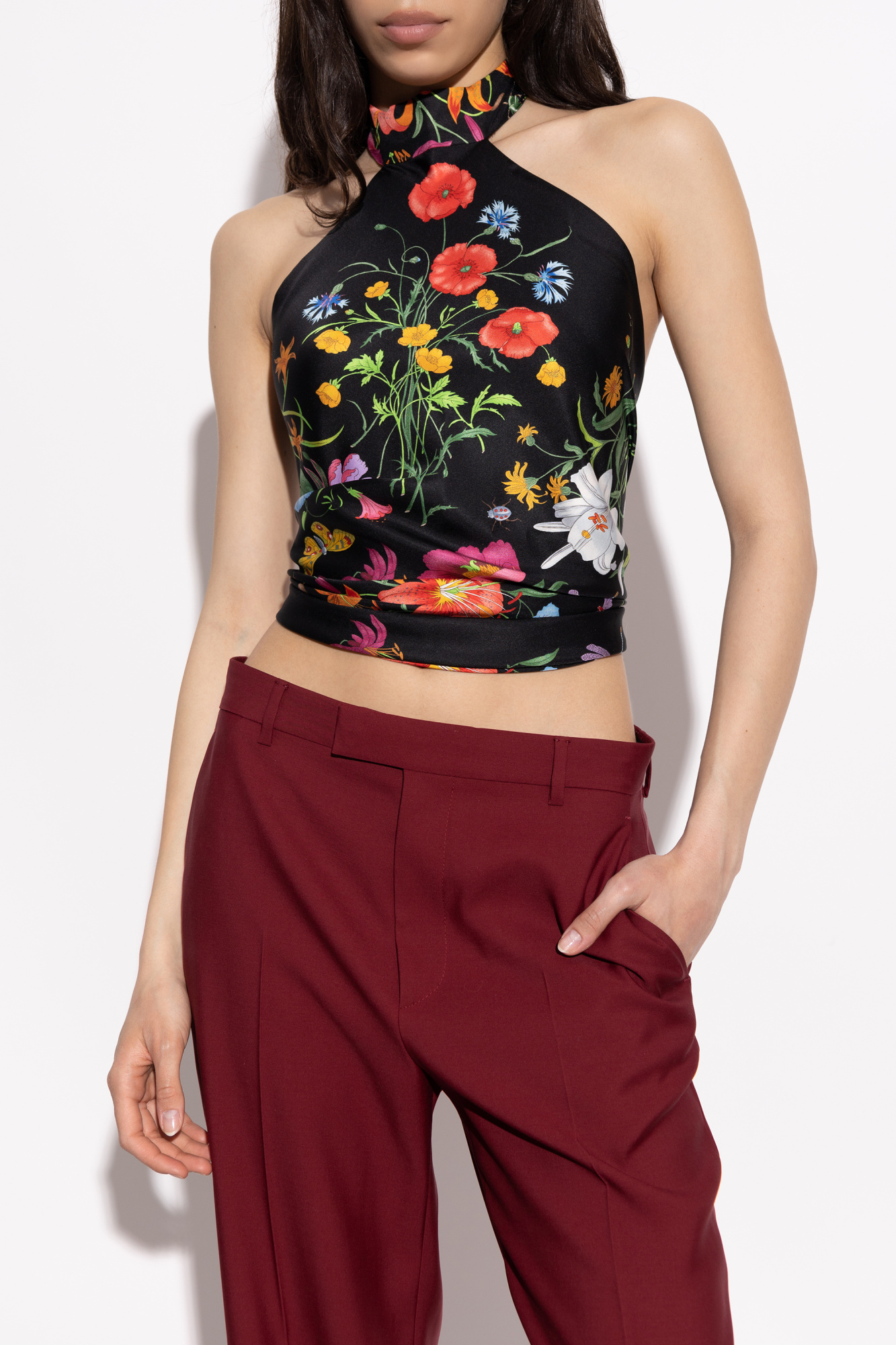 【新品未使用タグ付】メゾンドドルチェ　cheri tops/black Rachel Crystal Embellished Silk Halterneck Top